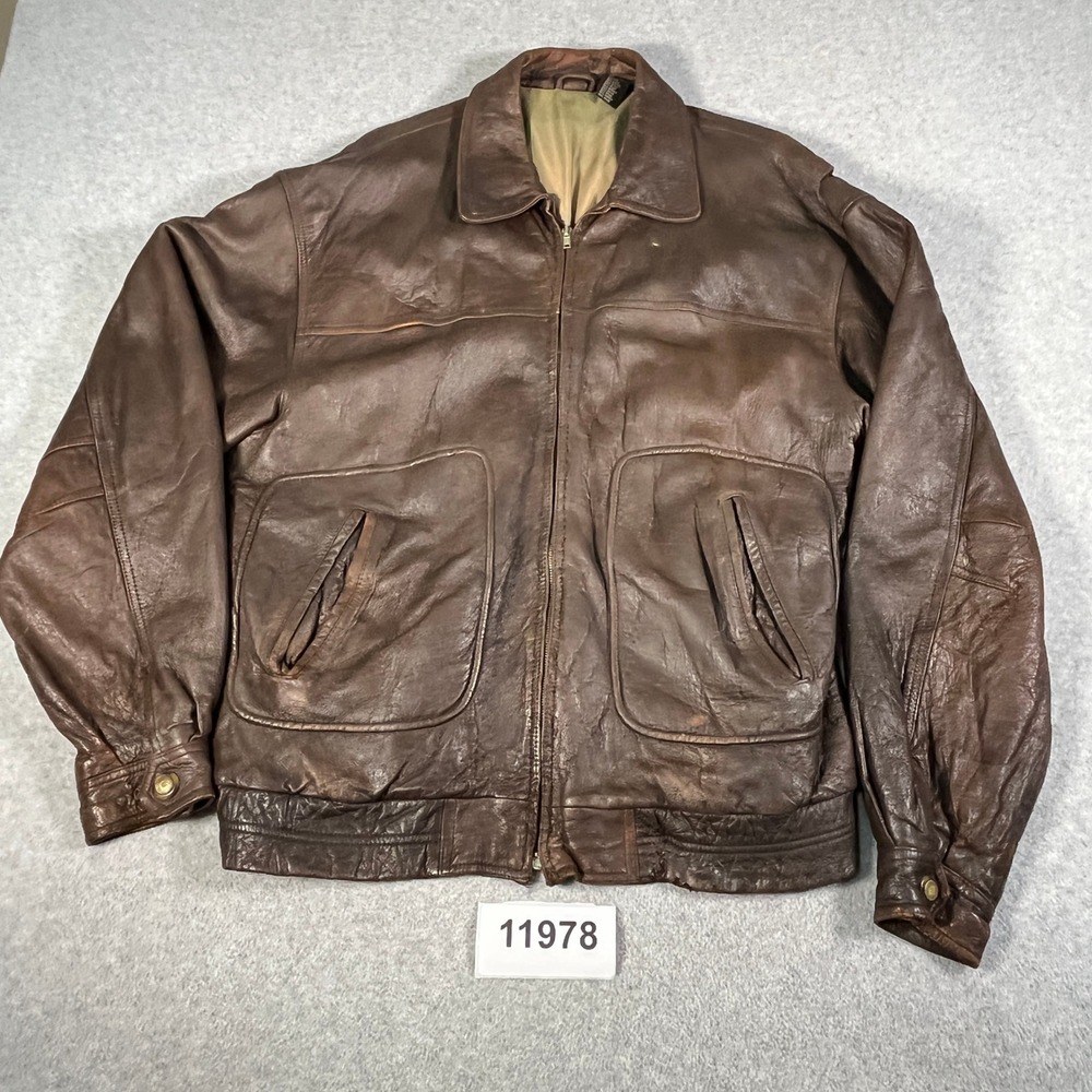 Vintage Spiegel Biker Jacket Mens XL Brown Leather Lined Collared Full Zip Retro